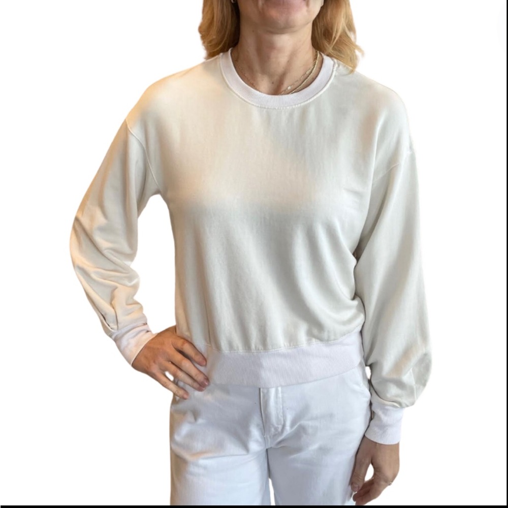 Stateside White Relaxed Sweatshirt with Balloon Sleeves